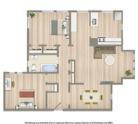 two bedroom floor plan at the cortland apartments in washington dc